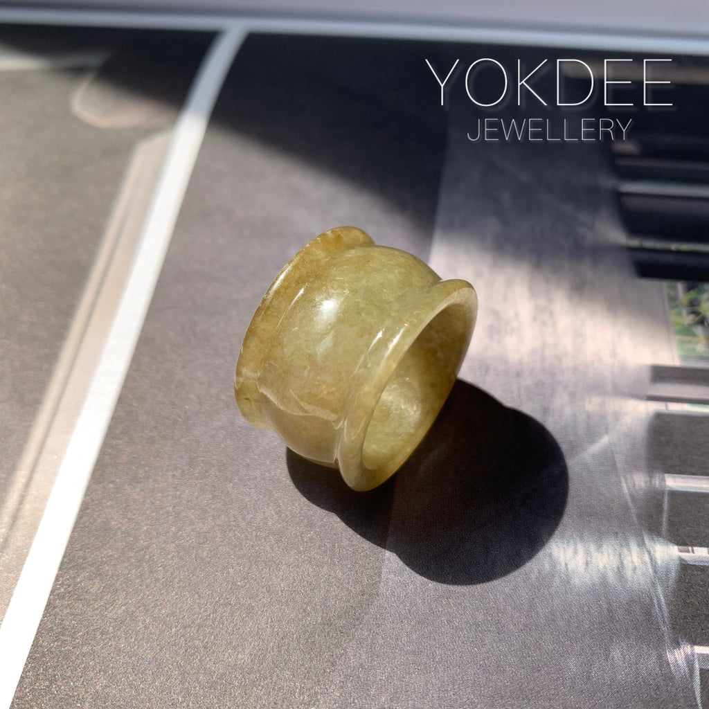 20.3mm A-Grade Yellowish Green Jadeite Archer Ring Band No.161706