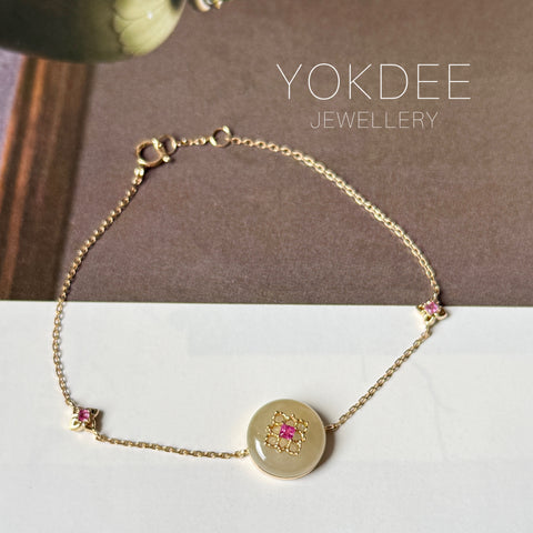 Icy A-Grade Natural Yellow Jadeite Donut Peranakan Tile Bracelet No.190502