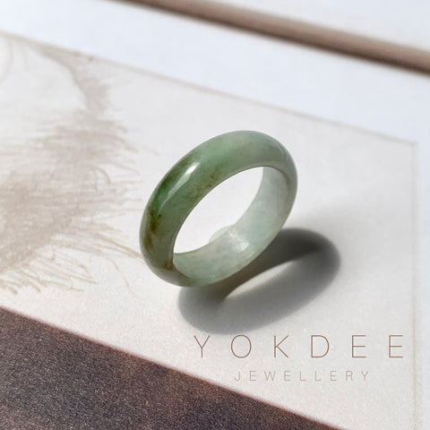 17.5mm A-Grade Natural Light Green Jadeite Abacus Ring Band No.161930