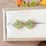 SOLD OUT: Icy A-Grade Natural Moss On Snow Jadeite Osmanthus Flower Stud Earrings No. 180932