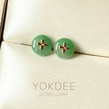 SOLD OUT: A-Grade Natural Apple Green Jadeite Donut Stud Earring (Lilac Flower) No. 180153