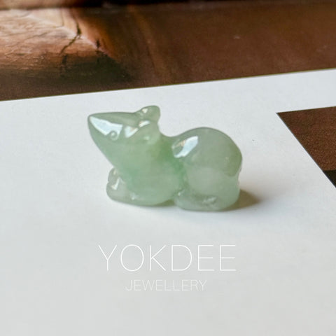 A-Grade Light Moss on Snow Jadeite Rat Pendant No. 172941