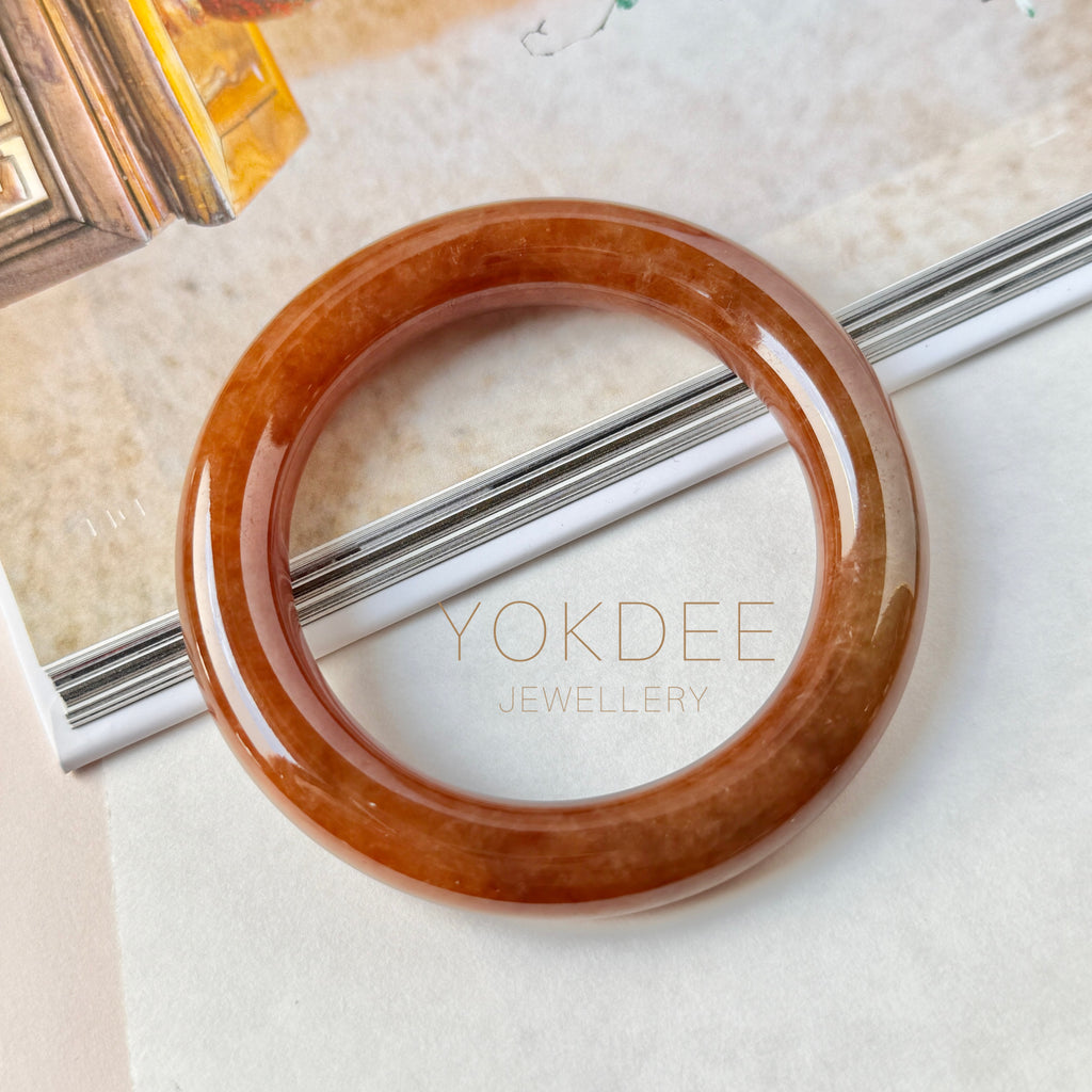 56mm A-Grade Natural Reddish Brown Jadeite Traditional Round Bangle (Collector's Item) No. 151643