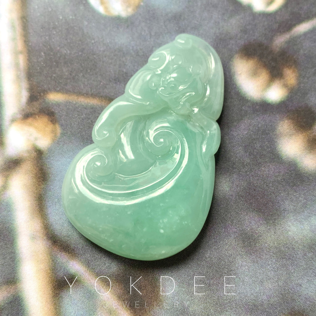 A-Grade Bluish Green Jadeite Ruyi Bat Pendant No.170915