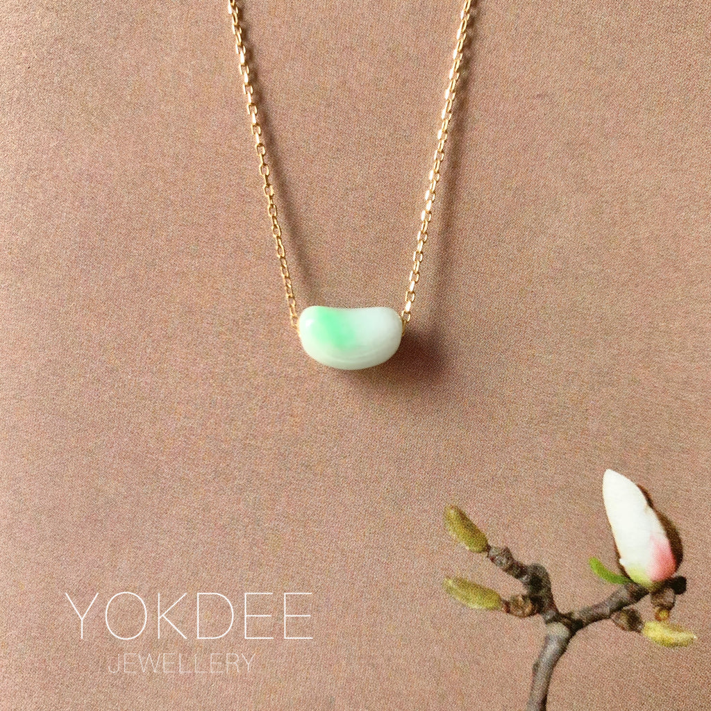 A-Grade Natural Moss On Snow Jadeite Jelly Bean Pendant No.172828