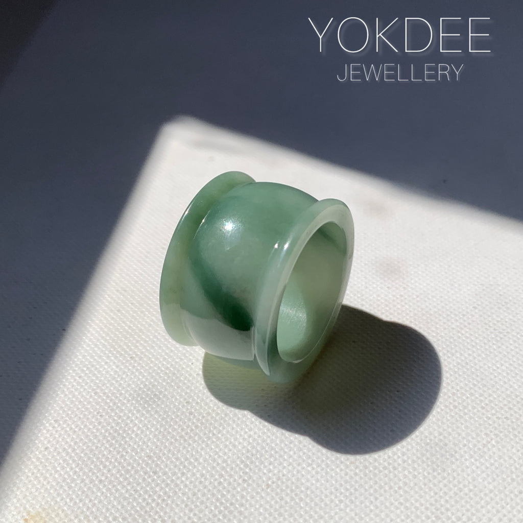 20mm A-Grade Bluish Green Jadeite Archer Ring Band No.161609