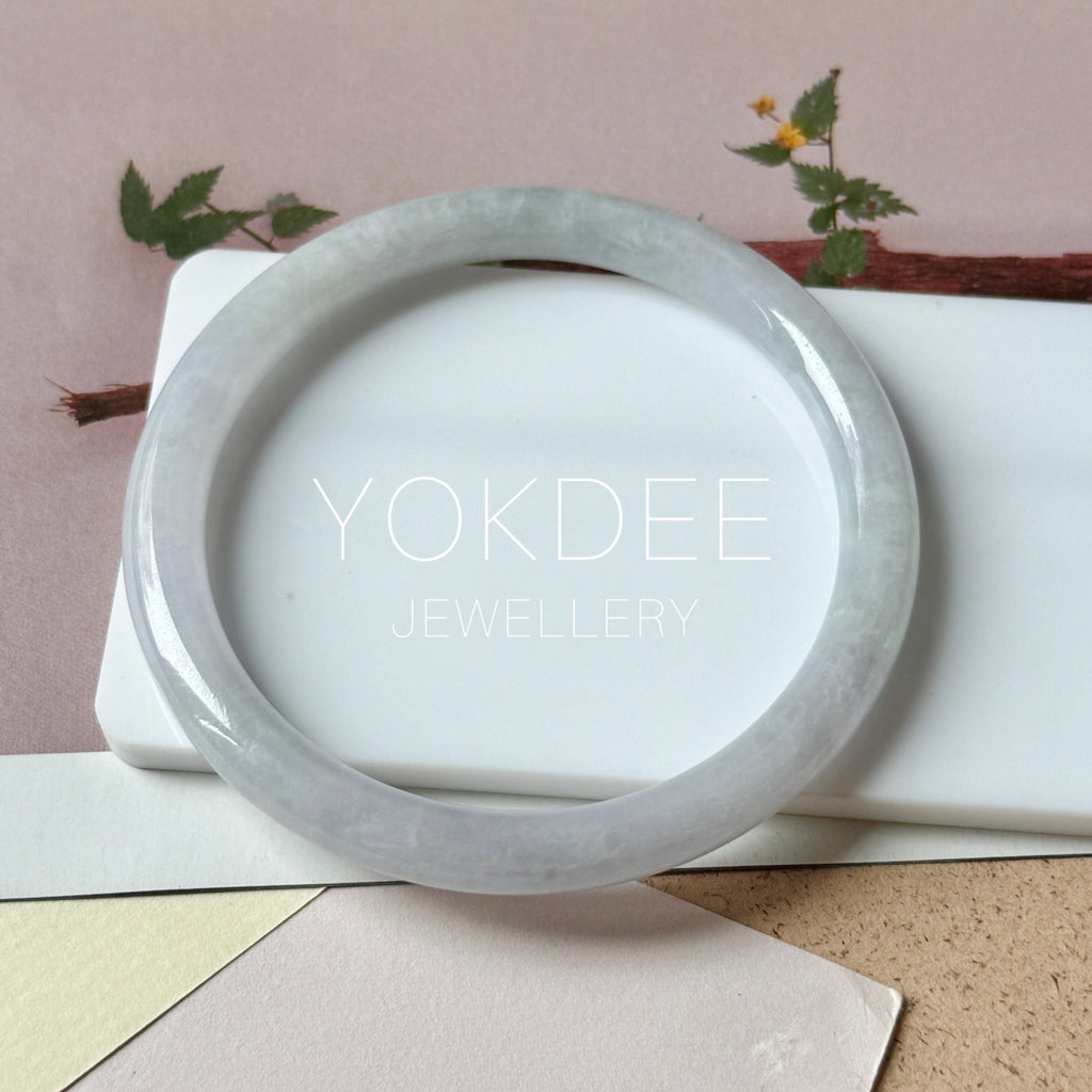 54.5mm A-Grade Natural Light Lavender Green Jadeite Traditional Round Slim Cut Bangle No. 152214