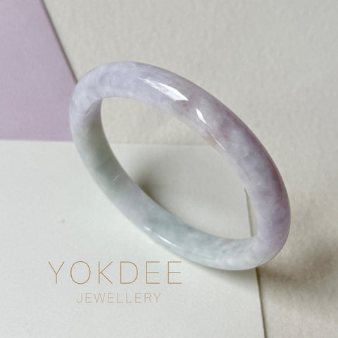 58.6mm A-Grade Natural Lavender Green Jadeite Modern Round Bangle No.152060