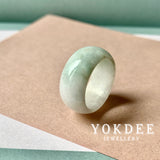 19.1mm A-Grade Natural White Bluish Green Jadeite Abacus Ring Band No. 161661