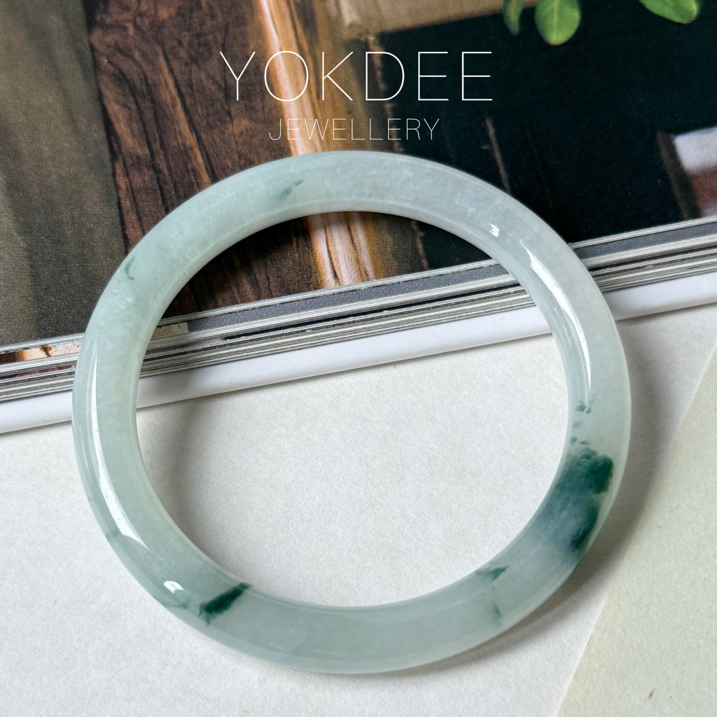 53.6mm A-Grade Natural Floral Jadeite Traditional Round Bangle No. 152183