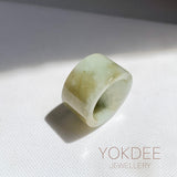 17mm A-Grade Natural White Yellowish Green Jadeite Archer Ring Band No. 161437