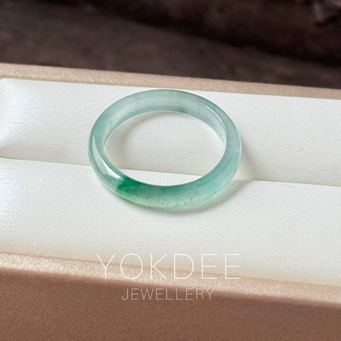 16.3mm Icy A-Grade Natural Blue Green Jadeite Slim Cut Ring Band No. 162574