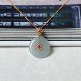 Icy A-Grade Natural Grey Jadeite Donut Peranakan Tile Pendant No.172927