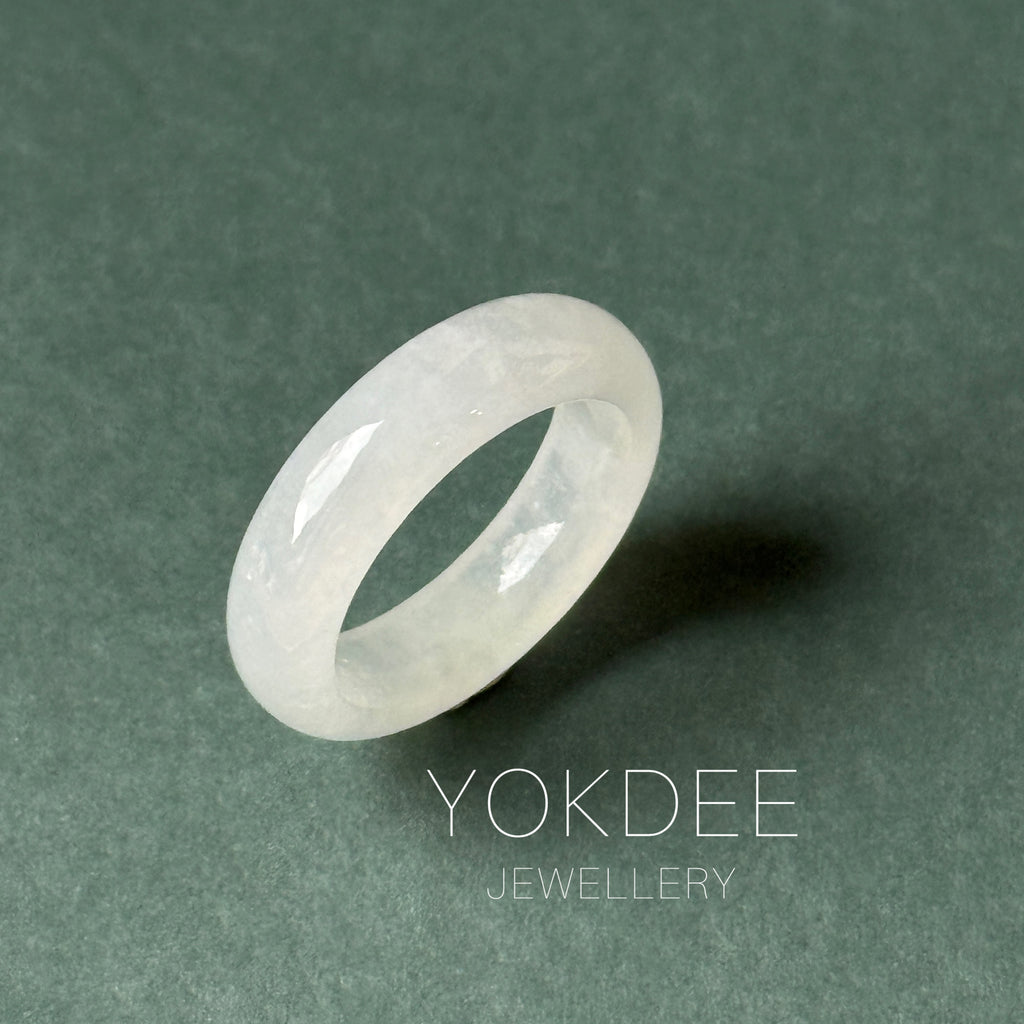 16.4mm Icy A-Grade Natural Moonlight Glow White Jadeite Ring Band No. 162647