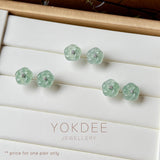Icy A-Grade Natural Bluish Green Floral Jadeite Frangipani Flower Stud Earring No. 180884