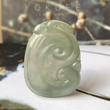 Icy A-Grade Light Bluish Green Jadeite Ruyi Pendant No.170212