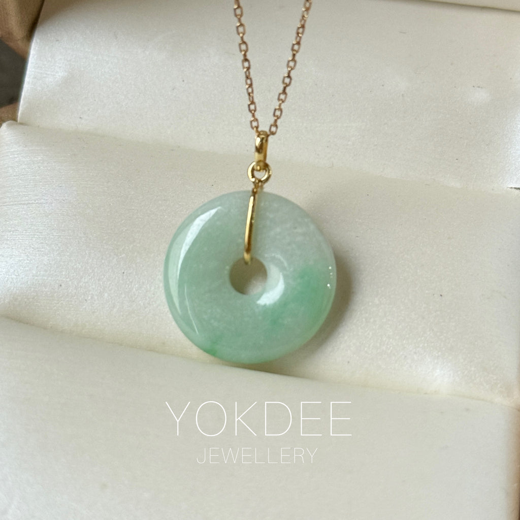 A-Grade Natura Moss On Snow Jadeite Ancient Coin Donut Pendant No.172824