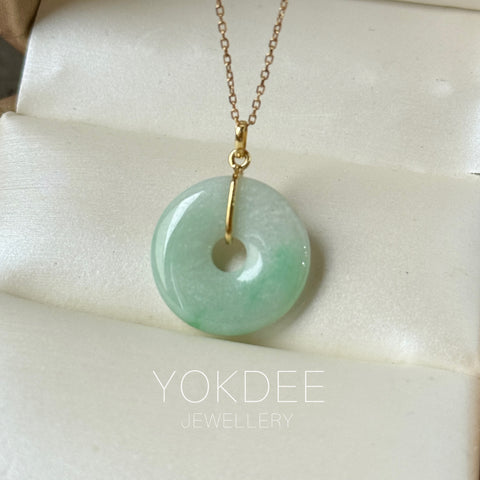 A-Grade Natura Moss On Snow Jadeite Ancient Coin Donut Pendant No.172824