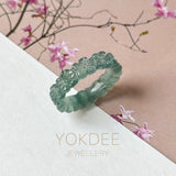 17mm Icy A-Grade Natural Bluish Green Jadeite Plum Blossom Ring Band No.162586