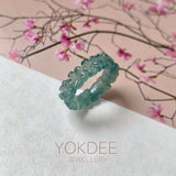 15.1mm Icy A-Grade Natural Bluish Green Jadeite Plum Blossom Ring Band No.162590