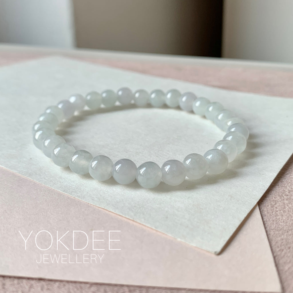 7mm A-Grade Natural Snow White Jadeite Beaded Bracelet No. 190528