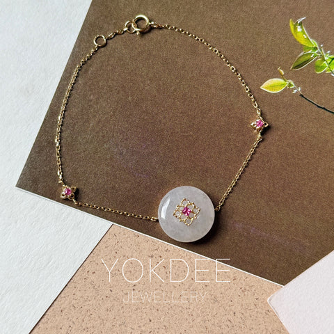 Icy A-Grade Natural Pink Jadeite Donut Peranakan Tile Bracelet No.190504