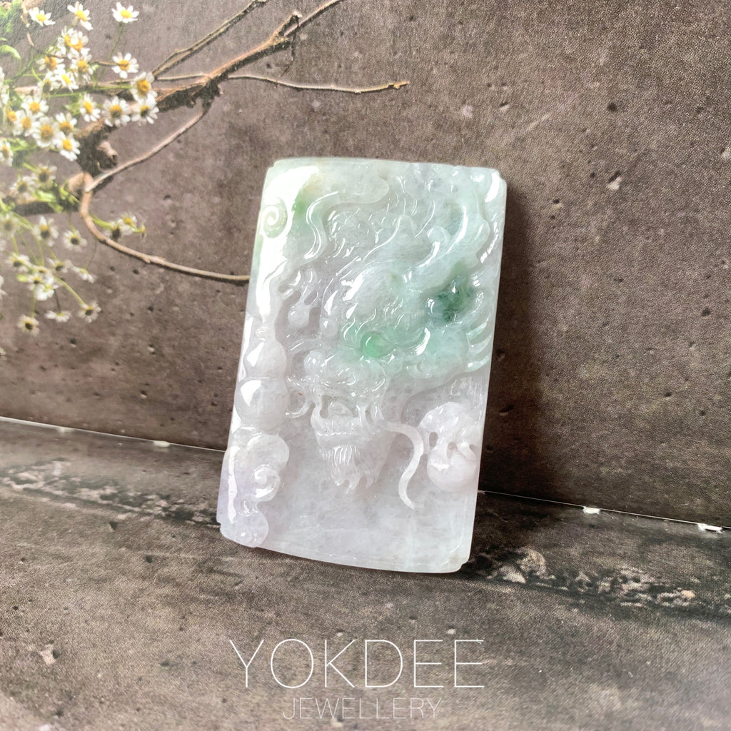A-Grade Lavender Green Jadeite Dragon Pendant No. 220181