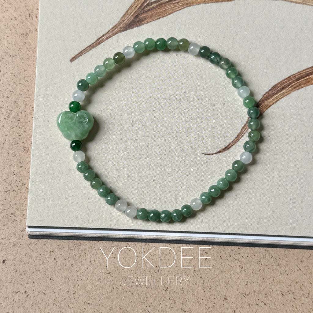 3.6mm A-Grade Natural Jadeite Ruyi Bean Beaded Bracelet No.190508
