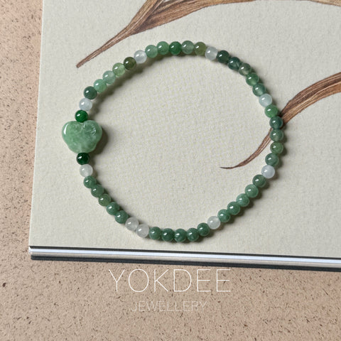 3.6mm A-Grade Natural Jadeite Ruyi Bean Beaded Bracelet No.190508