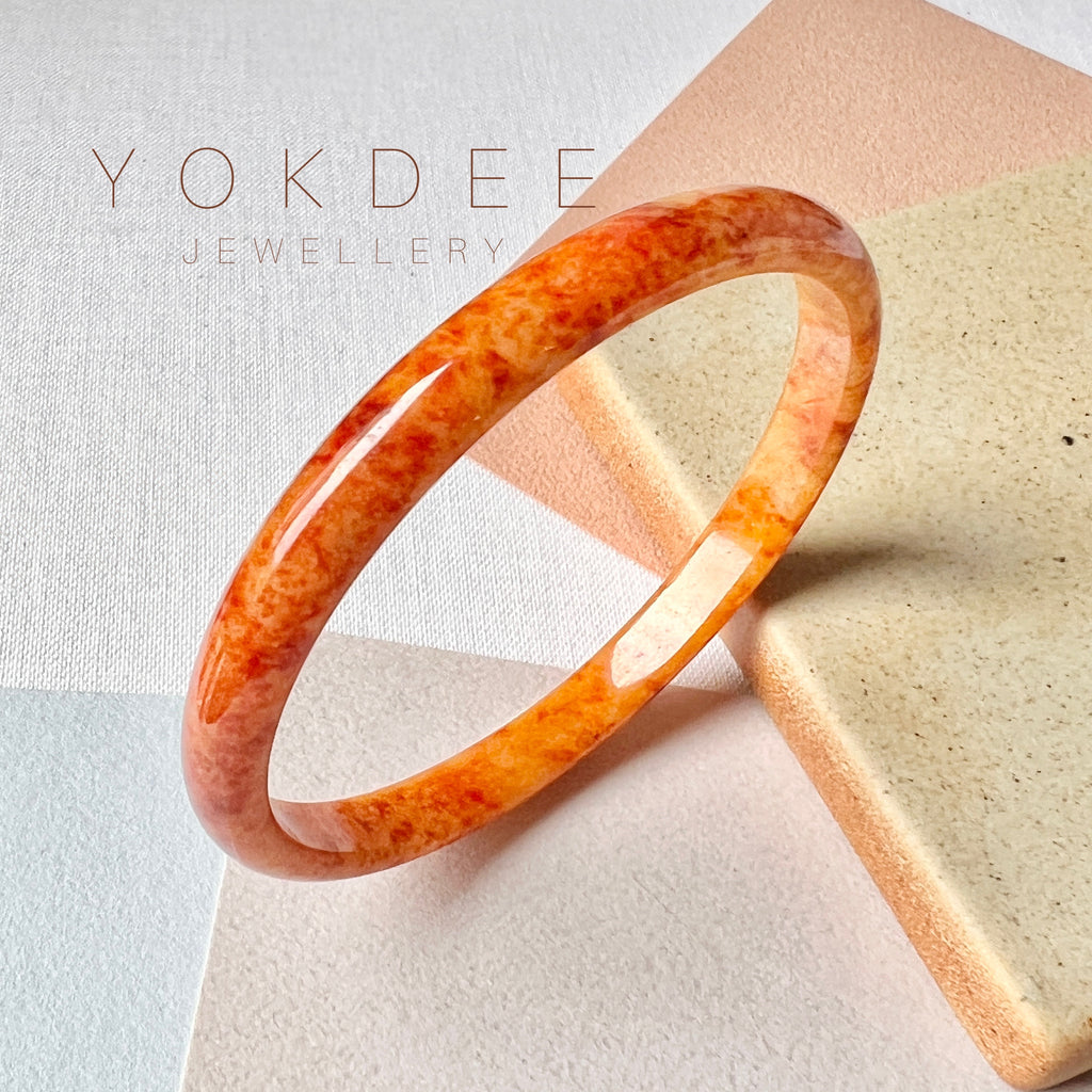 52mm A-Grade Natural Orangey Red Jadeite Modern Round Bangle No.151982