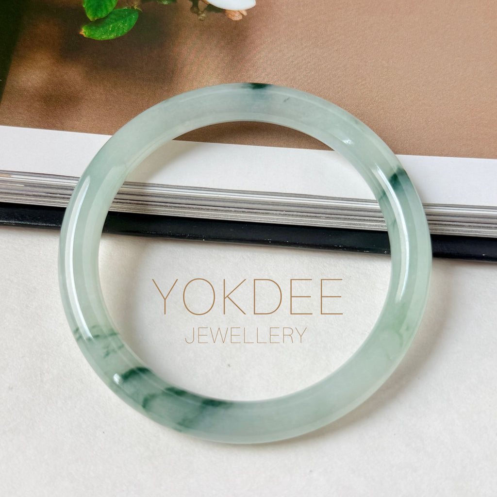 56.7mm A-Grade Natural Floral Jadeite Traditional Round Bangle No. 152158