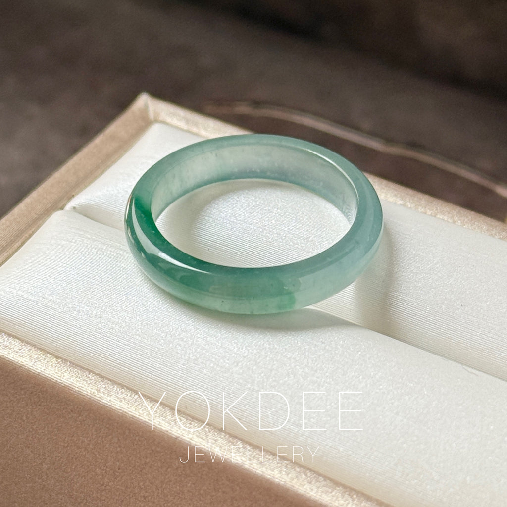 17.2mm Icy A-Grade Natural Blue Green Jadeite Slim Cut Ring Band No. 162572