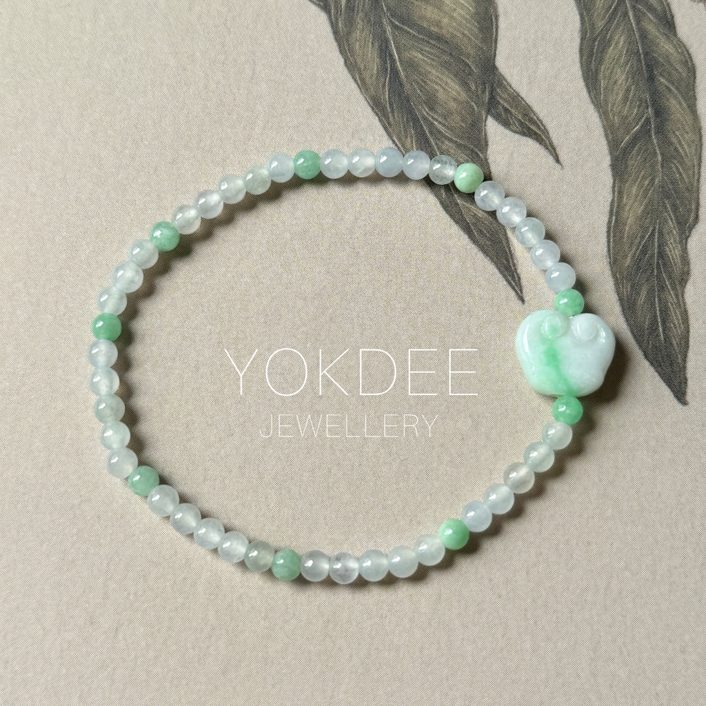 3.6mm A-Grade Natural Jadeite Ruyi Bean Beaded Bracelet No.190507