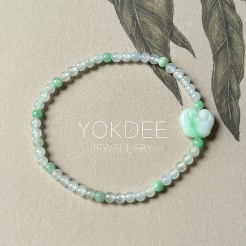 3.6mm A-Grade Natural Jadeite Ruyi Bean Beaded Bracelet No.190507