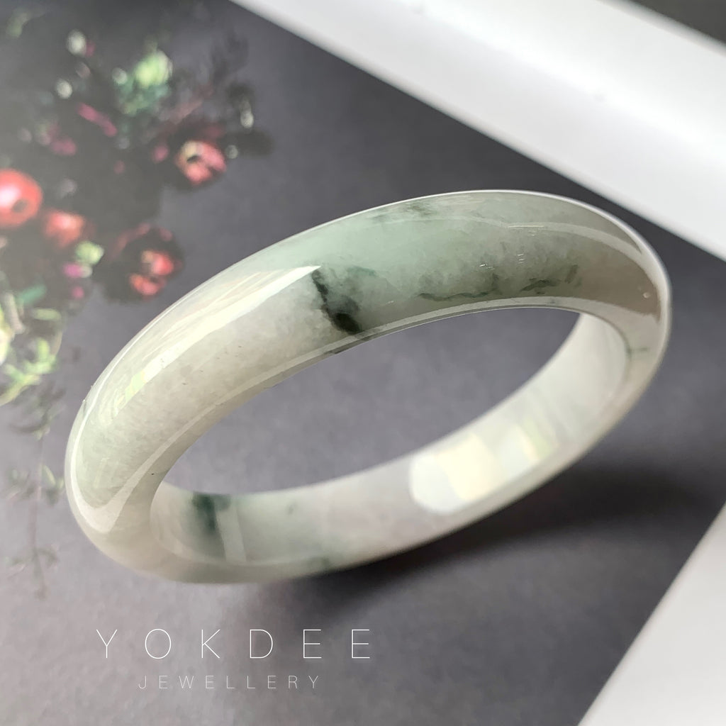 51.6mm A-Grade Natural Lavender Bluish Green Floral Jadeite Modern Round Bangle No.330086