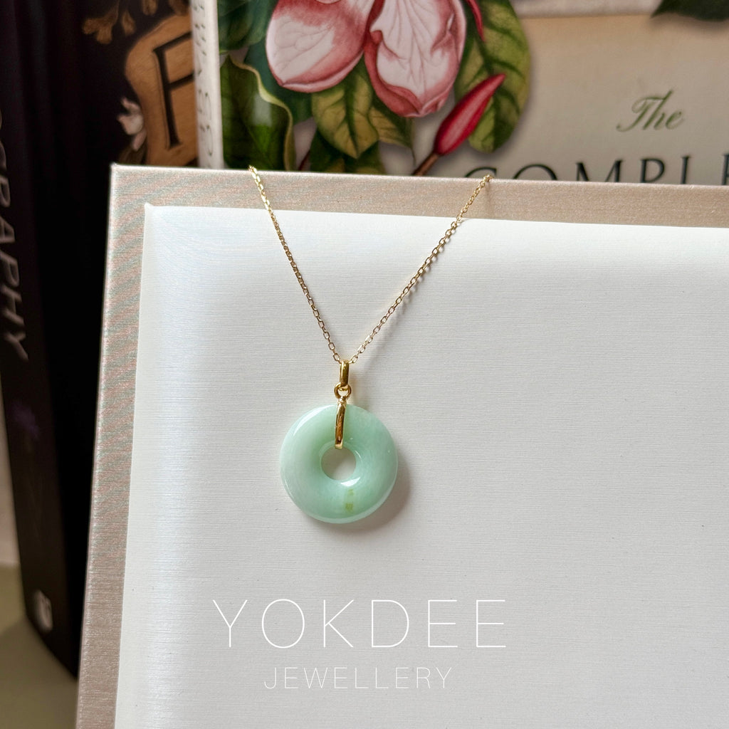 SOLD OUT: A-Grade Natural Moss On Snow Jadeite Ancient Coin Donut Pendant No.172585