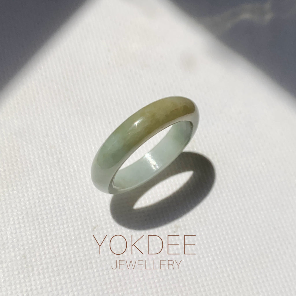 17.2mm A-Grade Natural Bluish Green Yellow Jadeite Ring Band No. 161849