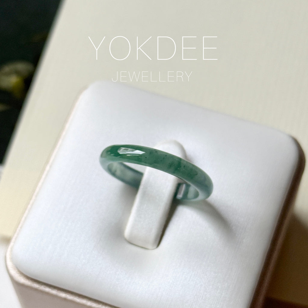 18.2mm Icy A-Grade Natural Bluish Green Jadeite Slim Cut Ring Band No. 162635