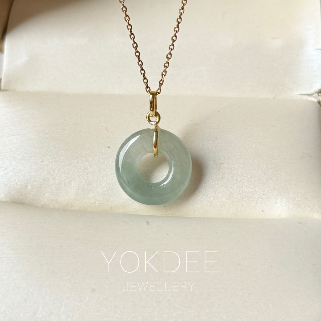 Icy A-Grade Natural Bluish Green Jadeite Bagel Pendant No.172819