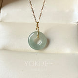 Icy A-Grade Natural Bluish Green Jadeite Bagel Pendant No.172819