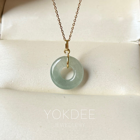 Icy A-Grade Natural Bluish Green Jadeite Bagel Pendant No.172819