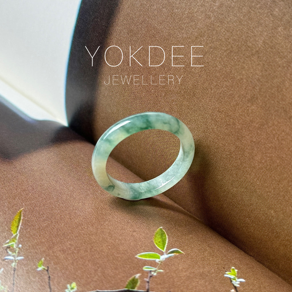 17.8mm A-Grade Natural Floral Jadeite Abacus Ring Band No.162539