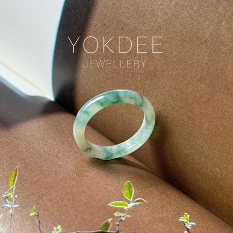 17.8mm A-Grade Natural Floral Jadeite Abacus Ring Band No.162539