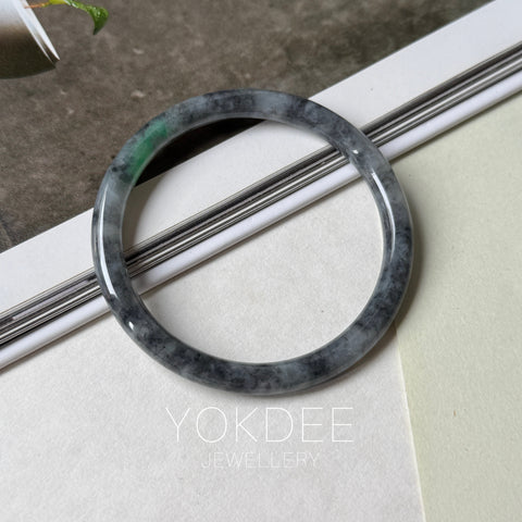 54.3mm A-Grade Natural Black Imperial Green Jadeite Traditional Round Slim Cut Bangle No. 152181