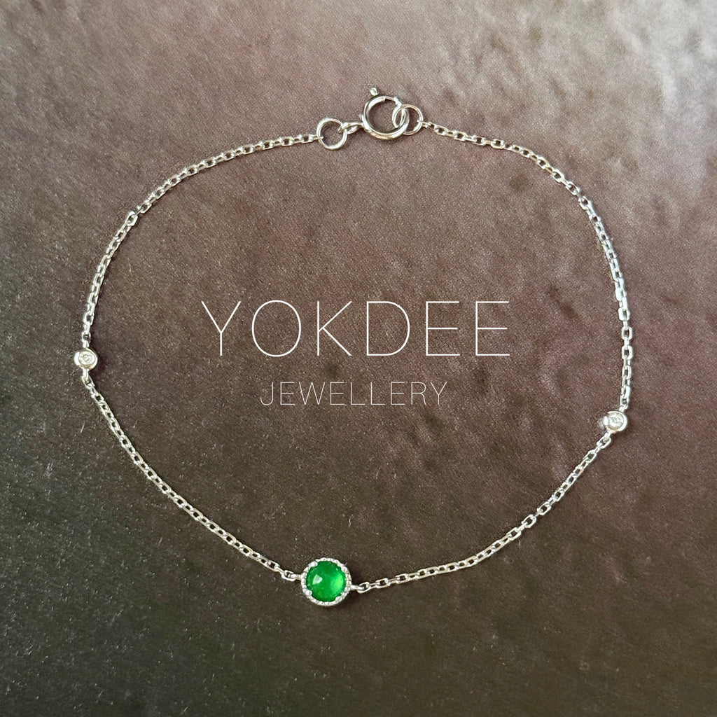 Icy A-Grade Natural Imperial Green Jadeite Petite Dolly Bracelet (White Gold) No.190495