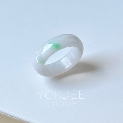 SOLD OUT: 16.1mm A-Grade Natural Moss On Snow Jadeite Ring Band No. 162438