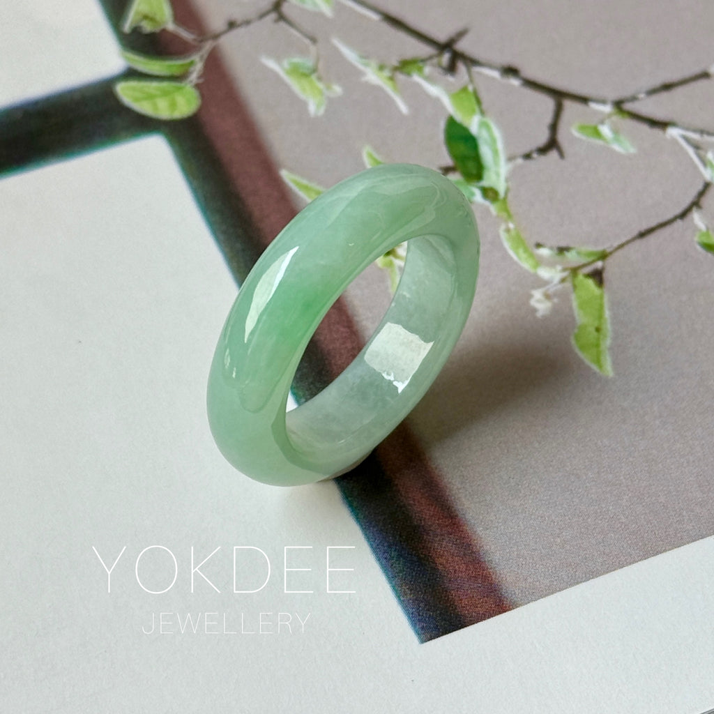 17.4mm A-Grade Natural Moss On Snow Jadeite Ring Band No. 162561