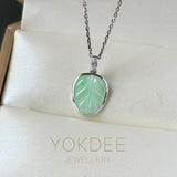 A-Grade Natural Moss On Snow Jadeite Leaf Pendant No. 172843