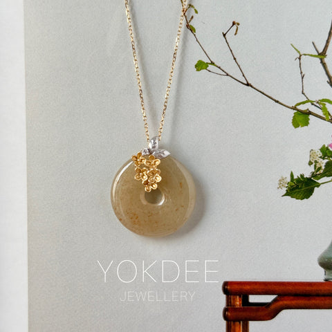 A-Grade Osmanthus Floral Jadeite Donut Pendant (Osmanthus Flower) No.172755
