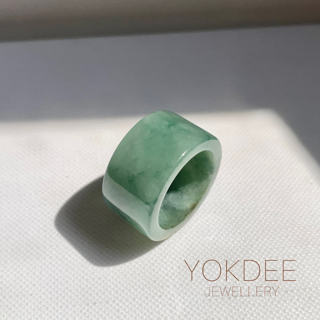 17mm A-Grade Natural Bluish Green Jadeite Archer Ring Band No. 161439